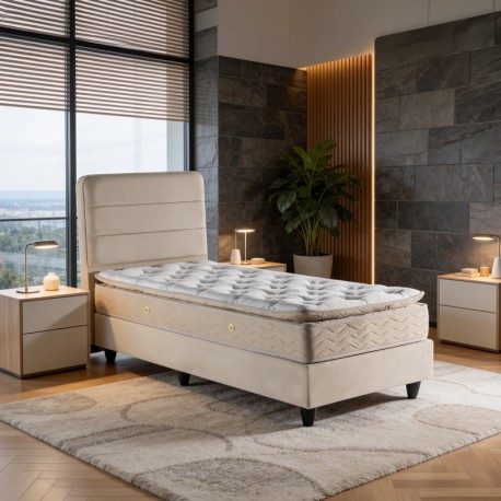 424-000024 Κρεβάτι μονό Linteda pakoworld κρεμ βελούδο 90x200εκ