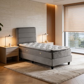 424-000023 Κρεβάτι μονό Linteda pakoworld ανθρακί βελούδο 90x200εκ