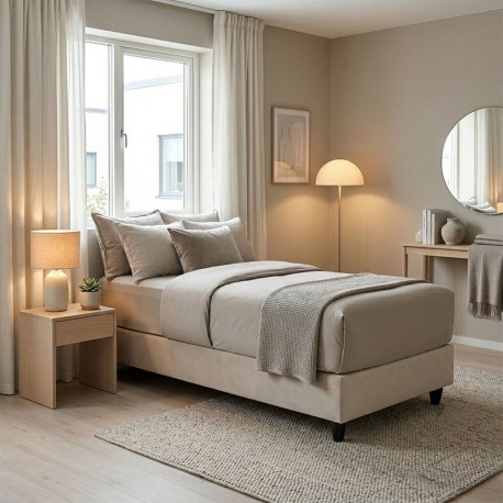 424-000028 Κρεβάτι Υπόστρωμα μονό Pakda pakoworld κρεμ βελούδο 90x200εκ