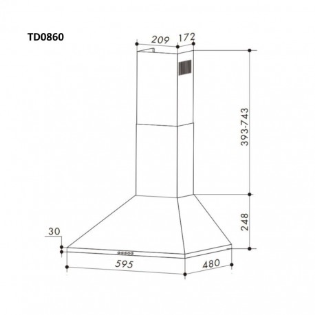 48-0860 Απορροφητήρας Κουζίνας Καμινάδα 60cm Telemax TD0860 Μαύρο