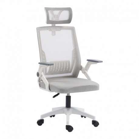 420-000010 Καρέκλα γραφείου Plymot pakoworld λευκή - mesh γκρι 48x58x112-122εκ