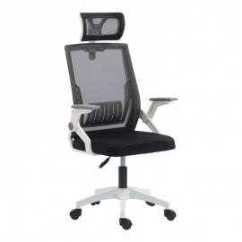 420-000011 Καρέκλα γραφείου Plymot pakoworld λευκή - mesh μαύρο 48x58x112-122εκ