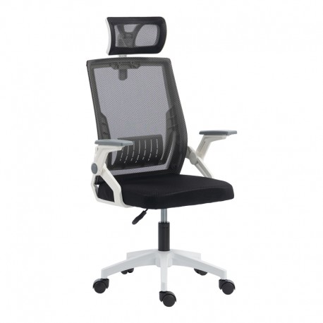 420-000011 Καρέκλα γραφείου Plymot pakoworld λευκή - mesh μαύρο 48x58x112-122εκ