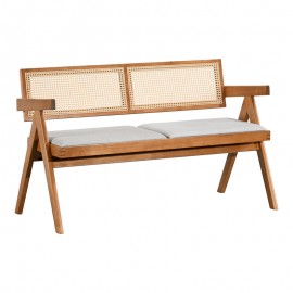 247-000023 Καναπές Winslow pakoworld διθέσιος ξύλο rubberwood σε ανοιχτό καρυδί χρώμα-ύφασμα ανοιχτό γκρι 130x60x77.5εκ