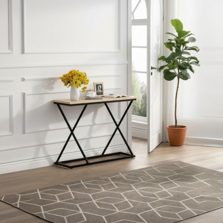 197-000341 Κονσόλα Glimmer pakoworld σε φυσικό απόχρωση με μαύρο μέταλλο 100x30x80εκ