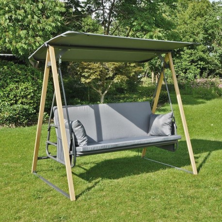 Ε2652,1 SURF Κούνια 3θέσια - Κρεβάτι, Μέταλλo Βαφή Φυσικό & Ανθρακί, Ύφασμα Γκρι