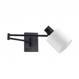 77-8379 SE21-BL-52-SH1 ADEPT WALL LAMP Black Wall Lamp with Switcher and White Shade+