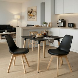 200-001677 Τραπεζαρία με Καρέκλες Gaston και Τραπέζι Natali μαύρο 80x80x76εκ Σετ 3τεμ