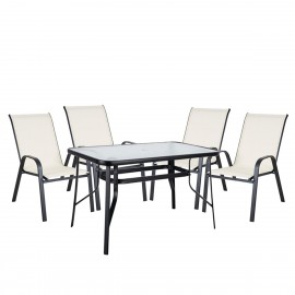 14990071 Σετ Τραπεζαρία Κήπου ArteLibre SUN Μέταλλο Κρεμ/Μαύρο Με 4 Πολυθρόνες Μαύρο/Εκρού
