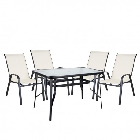 14990071 Σετ Τραπεζαρία Κήπου ArteLibre SUN Μέταλλο Κρεμ/Μαύρο Με 4 Πολυθρόνες Μαύρο/Εκρού
