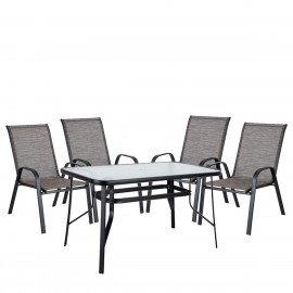 14990074 Σετ Τραπεζαρία Κήπου ArteLibre SUN Μέταλλο Μαύρο/Καφέ Με 4 Πολυθρόνες Καφέ/Μαύρο