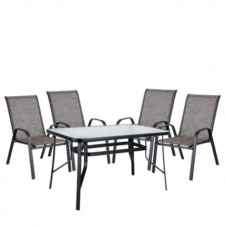 14990074 Σετ Τραπεζαρία Κήπου ArteLibre SUN Μέταλλο Μαύρο/Καφέ Με 4 Πολυθρόνες Καφέ/Μαύρο