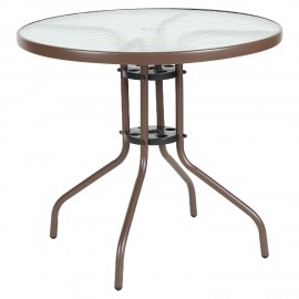 14450064 Τραπέζι Κήπου ArteLibre EARTH Καφέ Μέταλλο/Γυαλί Φ80x70cm Καφέ