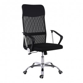 ΕΟ502,1W BF2400-W Πολυθρόνα Γραφείου Διευθυντή, Βάση Χρώμιο, Pu Μαύρο, Mesh Μαύρο