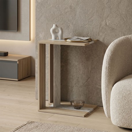 230-000249 Βοηθητικό τραπέζι Muju pakoworld sonoma- μπεζ οψη μαρμάρου  30x40x55εκ