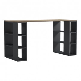 230-000234 Γραφείο με ραφιέρα Colmar pakoworld ανθρακί- sonoma 140x60x75εκ