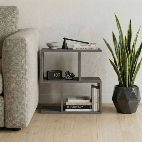 230-000232 Βοηθητικό τραπέζι-βιβλιοθήκη Wesmol pakoworld ανθρακί όψη μαρμάρου 50x20x50εκ