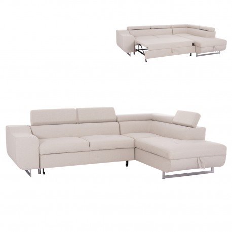 ΓΩΝΙΑΚΟΣ ΚΑΝΑΠΕΣ-ΚΡΕΒΑΤΙ ΜΕ ΑΠΟΘ.ΧΩΡΟ ENCORE HM3301.03R ΜΠΕΖ ΥΦΑΣΜΑ 285x205x90Υεκ.