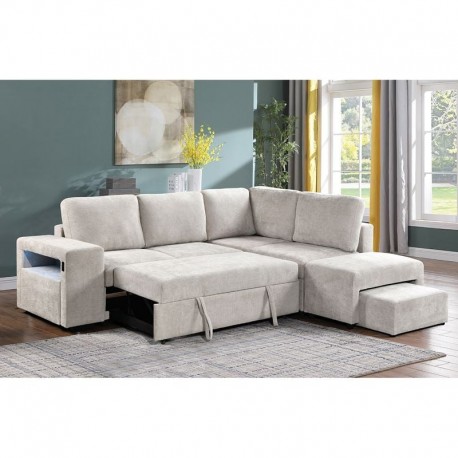 Ε9503,10 FLEXY Καναπές Αριστερή Γωνία - Κρεβάτι, με Χώρους Αποθήκευσης φωτιζόμενο, Ύφασμα Μπεζ