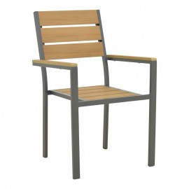 288-000033 Πολυθρόνα Breze pakoworld στοιβαζόμενη plywood σε φυσική-αλουμίνιο σε ανθρακί απόχρωση 57.5x60x88εκ