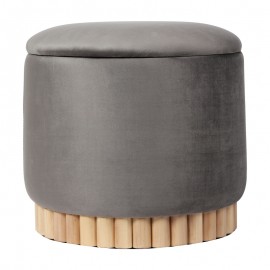 257-000047 Σκαμπό-μπαούλο Terina pakoworld βελούδο γκρι Φ46x42εκ