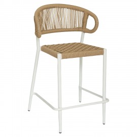14840125 Σκαμπό Bar ArteLibre CEBU Λευκό/Φυσικό Αλουμίνιο/Rattan 60x60x99cm Φυσικό/Λευκό