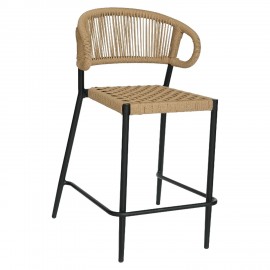 14840126 Σκαμπό Bar ArteLibre CEBU Μαύρο/Φυσικό Αλουμίνιο/Rattan 60x60x99cm Φυσικό/Μαύρο
