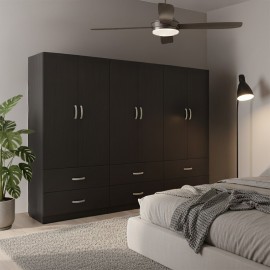 383-000191 Ντουλάπα εξάφυλλη με συρτάρια Athos pakoworld wenge 240x42x180εκ
