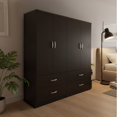 383-000190 Ντουλάπα τετράφυλλη με συρτάρια Athos pakoworld wenge 160x42x180εκ