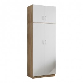 383-000087 Ντουλάπα δίφυλλη και πατάρι Athos pakoworld σε sonoma-λευκή απόχρωση 80x42x240εκ