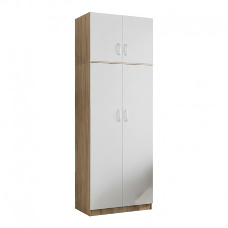 383-000087 Ντουλάπα δίφυλλη και πατάρι Athos pakoworld σε sonoma-λευκή απόχρωση 80x42x240εκ