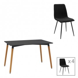 200-001415 Τραπεζαρία Natali-Noor pakoworld σετ 5τεμ MDF μαύρο-πόδια φυσικό 120x80x76εκ