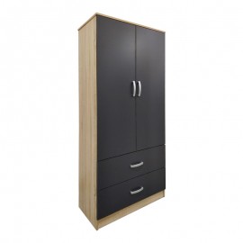 383-000046 Ντουλάπα δίφυλλη με 2 συρτάρια Athos pakoworld σε sonoma-ανθρακί απόχρωση 80x42x180εκ
