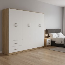 383-000220 Ντουλάπα εξάφυλλη Athos I pakoworld sonoma-λευκό 240x42x180εκ