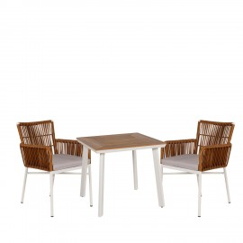 14990259 Σετ Τραπεζαρία Κήπου ArteLibre EPUPA Λευκό/Καρυδί Αλουμίνιο/Ξύλο Με 2 Πολυθρόνες 14990259 Καφέ/Μπεζ/Λευκό