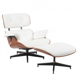 15330015 Πολυθρόνα Relax ArteLibre MIREN Με Υποπόδιο Λευκό/Καφέ Ξύλο/PU 82x92x78cm Καφέ/Λευκό/Καρυδί