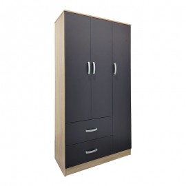 383-000041 Ντουλάπα τρίφυλλη με 2 συρτάρια Athos pakoworld σε sonoma-ανθρακί απόχρωση 90x42x180εκ