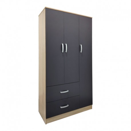 383-000041 Ντουλάπα τρίφυλλη με 2 συρτάρια Athos pakoworld σε sonoma-ανθρακί απόχρωση 90x42x180εκ