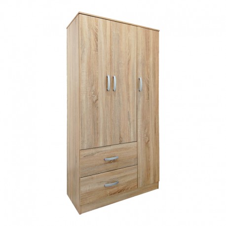 383-000038 Ντουλάπα τρίφυλλη με 2 συρτάρια Athos pakoworld σε sonoma απόχρωση 90x42x180εκ