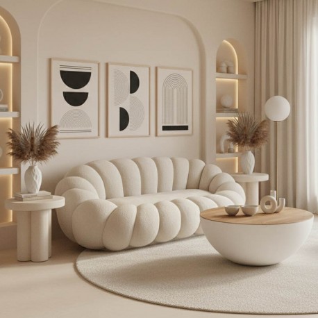 392-000001 Καναπές Embrace pakoworld μπουκλέ ύφασμα σε μπεζ απόχρωση 180x105x65εκ