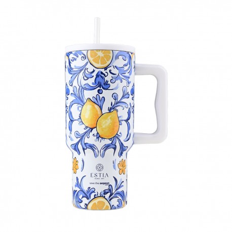 01-34832 ESTIA ΘΕΡΜΟΣ STRAW TUMBLER XL SAVE THE AEGEAN 900ml AMALFI COAST