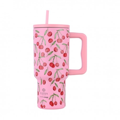 01-32081 ESTIA ΘΕΡΜΟΣ STRAW TUMBLER XL SAVE THE AEGEAN 900ml CHERRY ROSE
