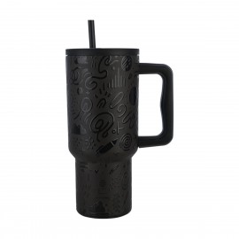 01-32098 ESTIA ΘΕΡΜΟΣ STRAW TUMBLER XL SAVE THE AEGEAN 900ml NOIR ECHO