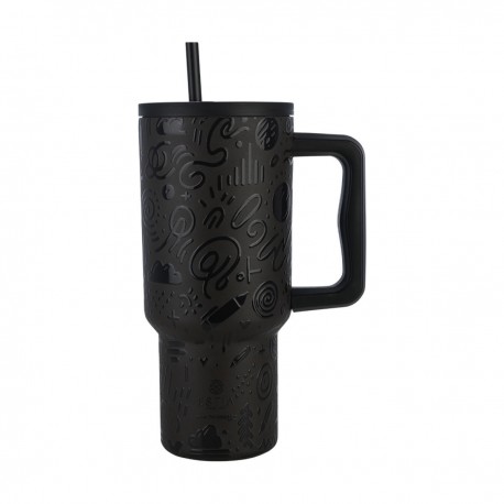 01-32098 ESTIA ΘΕΡΜΟΣ STRAW TUMBLER XL SAVE THE AEGEAN 900ml NOIR ECHO