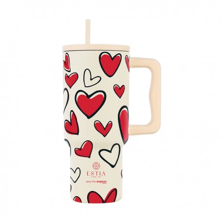 01-37734 ESTIA ΘΕΡΜΟΣ STRAW TUMBLER XL SAVE THE AEGEAN 900ml RED VALENTINE