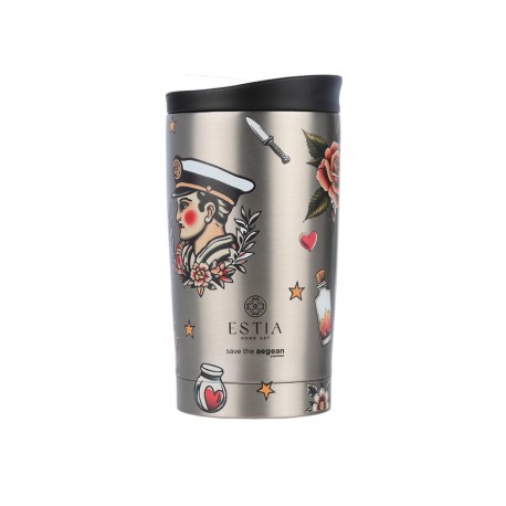 01-31916 ESTIA ΘΕΡΜΟΣ TRAVEL MUG SAVE THE AEGEAN 350ml OLD SCHOOL INK