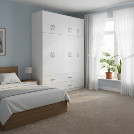 383-000235 Ντουλάπα πεντάφυλλη με πατάρι Athos pakoworld λευκή 170x42x240εκ
