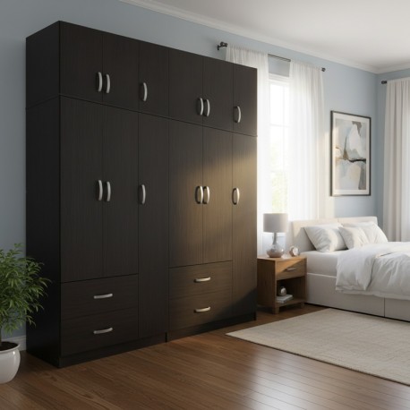 383-000254 Ντουλάπα εξάφυλλη με πατάρι Athos pakoworld wenge 180x42x240εκ