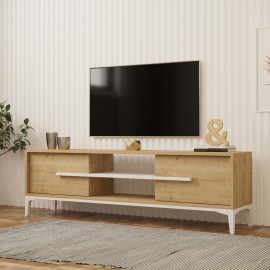 120-000676 Έπιπλο τηλεόρασης Eslem pakoworld σε φυσική απόχρωση με λευκό 160x34,6x48,1εκ