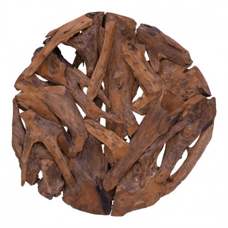 338-000032 Διακοσμητικό τοίχου Sebal pakoworld teak ξύλο σε φυσική απόχρωση Φ80x5εκ